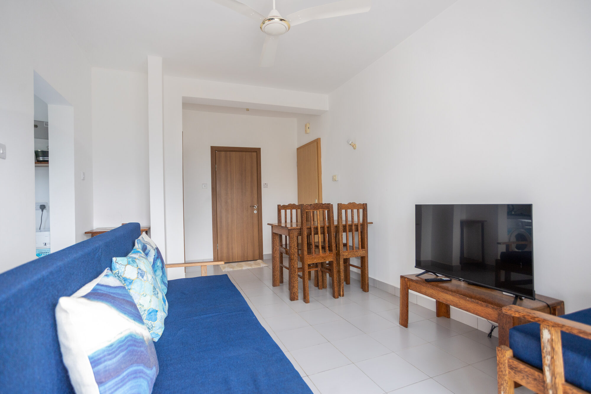 Lounge seating and television in the Zanzibar holiday apartment