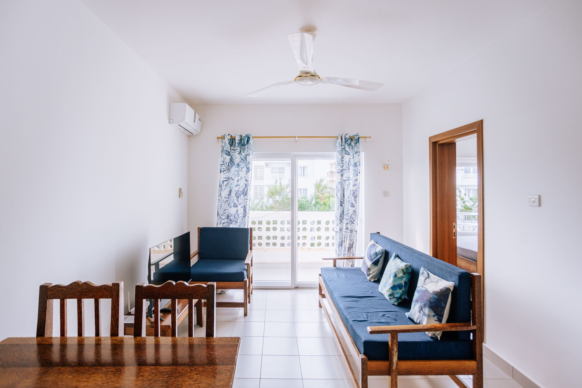 Bright living room of the two-bedroom Zanzibar apartment