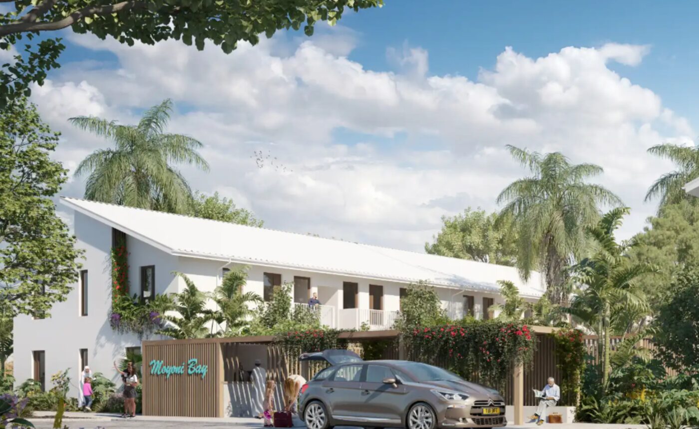 Moyoni Bay apartments for sale in Fumba Town Zanzibar, entrance among palm trees
